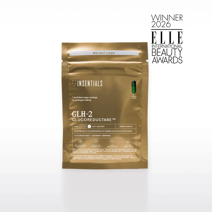 Le sachet doré GLH-2 Glucoreductase d'Insentials, produit le plus poussé du compte publicitaire